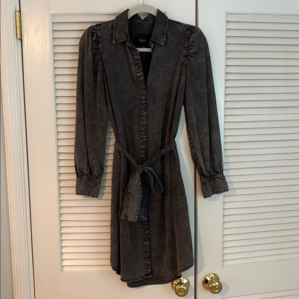 Rails Adele Black Acid Wash Lyocell Tencel Long Sleeve Button Down Dress XS